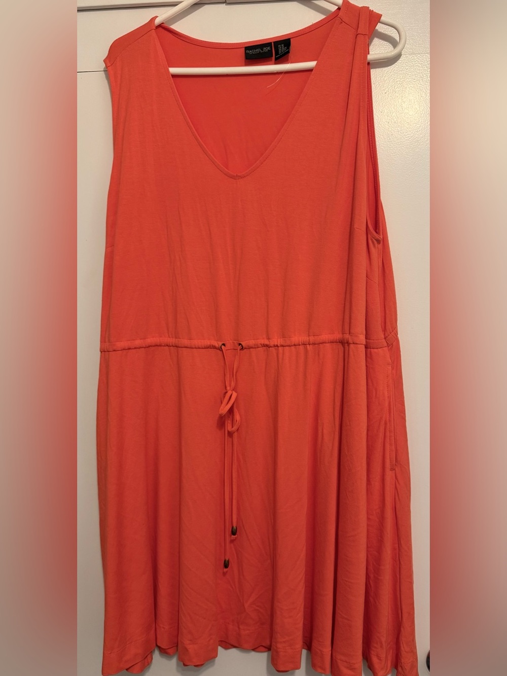 3X Rachel Zoe Coral V-Neck Sleeveless Drawstring Dress